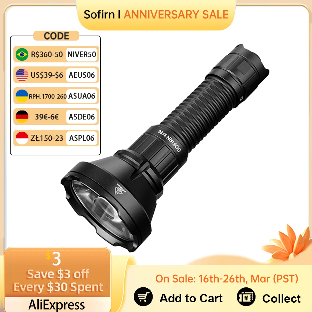 Sofirn SF26 21700 Tactical Flashlight 2000lm 964m Long-Range USB C Rechargeable Torch with Double Tail Switch IPX-8