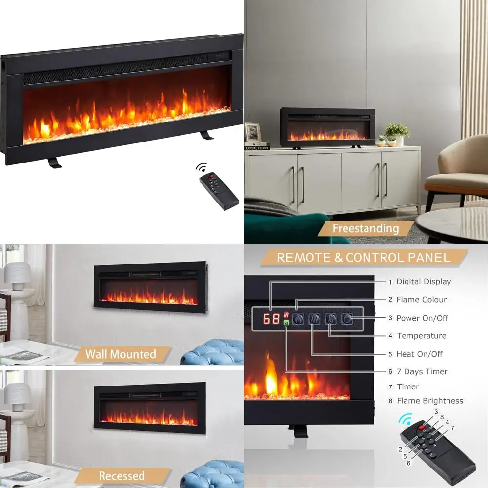 Arthur 36W 3-Way Adjustable Electric Fireplace, 9-Color Flames, TV Media Stand