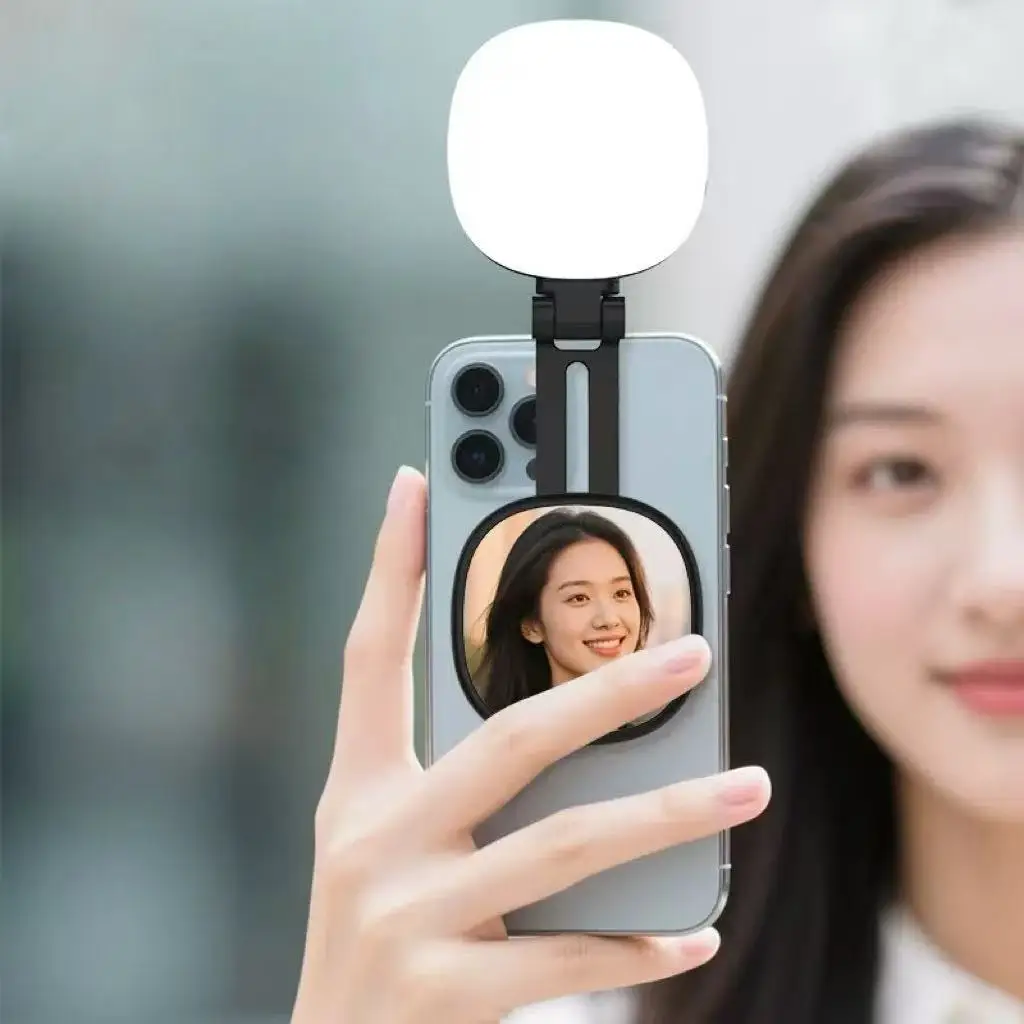360 °   ضوء ملء حلقة LED مع ضوء سيلفي مغناطيسي مرآة لهاتف MagSafe iPhone مثالي لمدونة الفيديو ومكالمات الفيديو