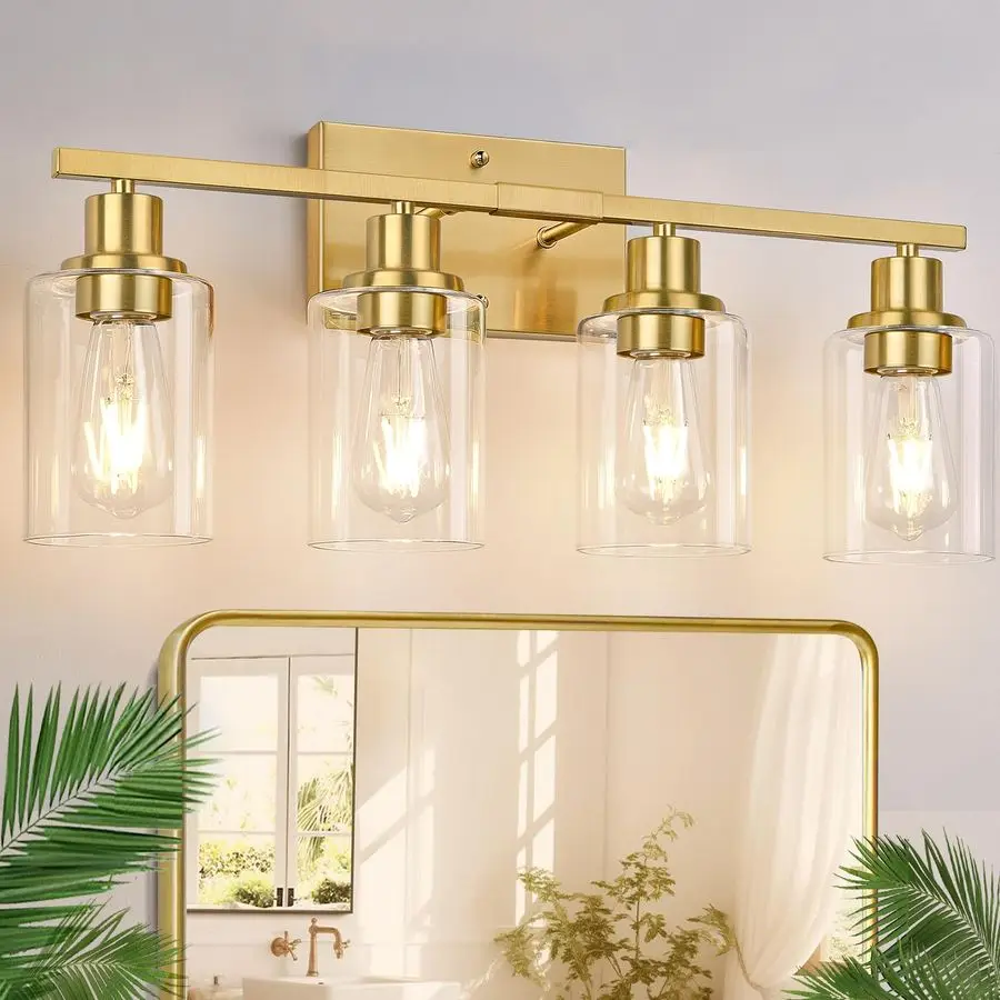 

Vanity Lights with Clear Glass Shades, Brushed Gold Bathroom Light Fixtures Over Mirror, Modern Bathroom Wall Lamp for Mirror Li