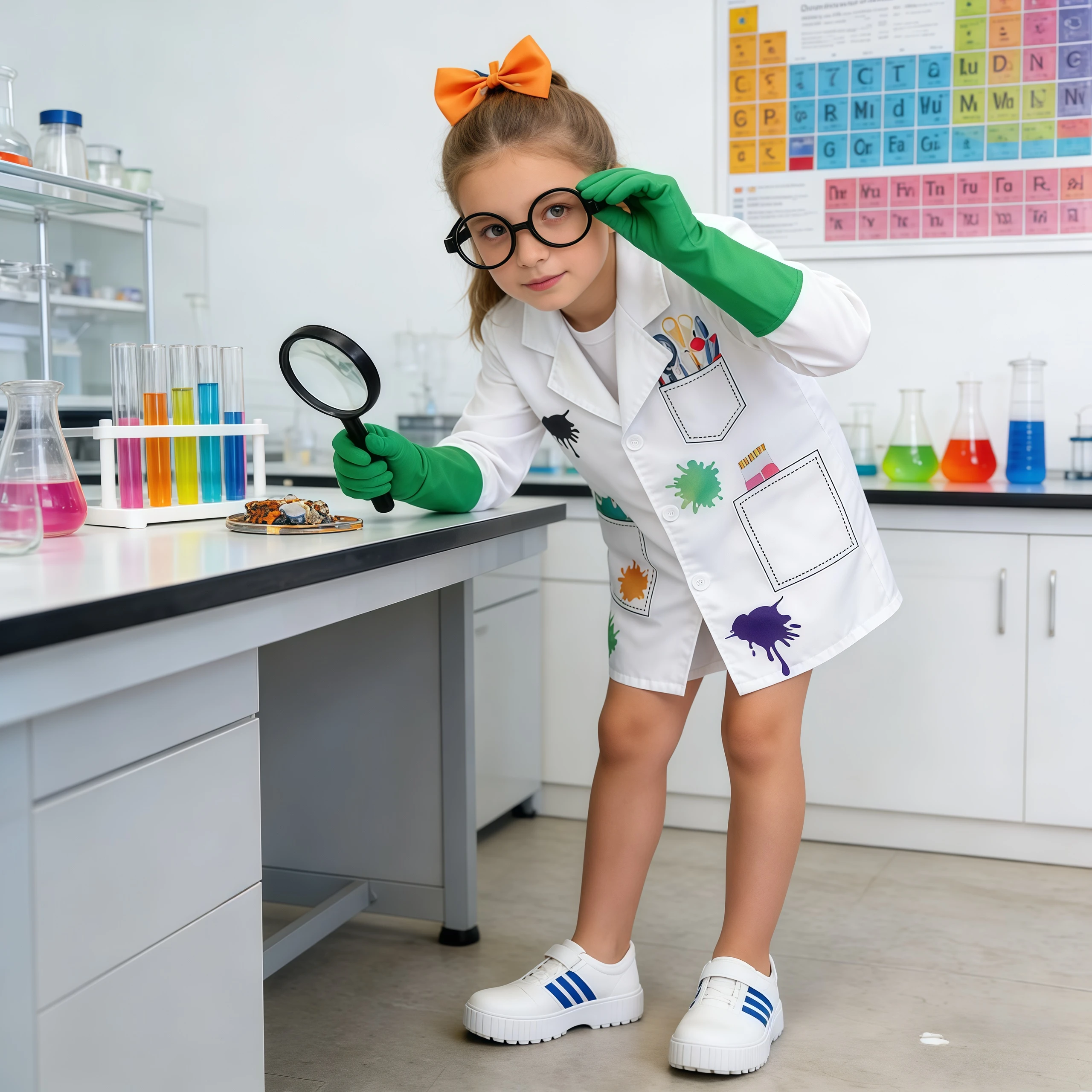 5pcs Kids Mad Scientist Role-Play Costume White Lab Coat With Accessories For Children Halloween Carnival Party Cosplay Outfits