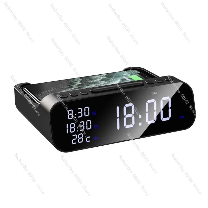 

Creative mobile phone wireless charger 15W watt led simple clock luminous electronic alarm clock multi-function table