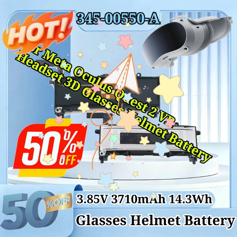 New 345-00550-A 3.85V 3710mAh 14.3Wh Replacement Li-Polymer Battery for Meta Oculus Quest 2 VR Headset 3D Glasses Helmet Battery