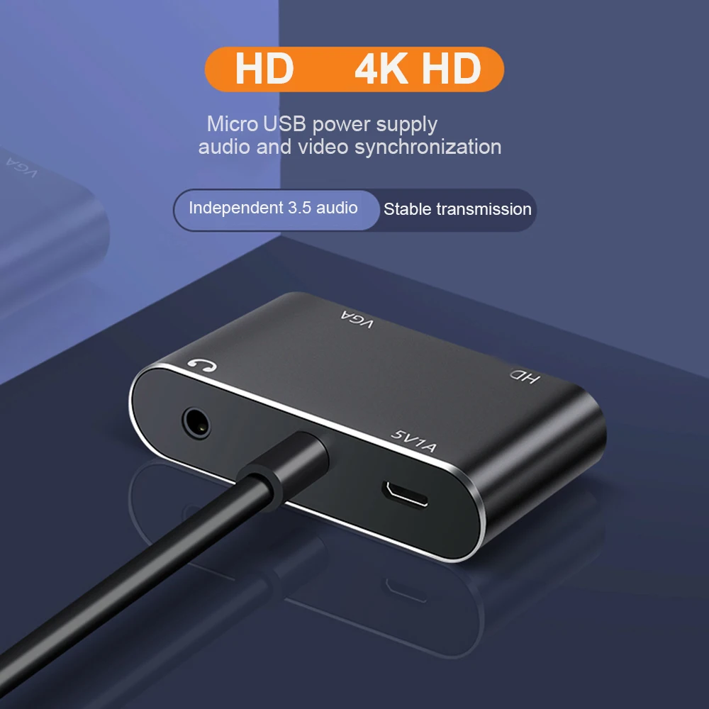 Adaptador HD Vga a HDMI, convertidor divisor Compatible con puerto de fuente de alimentación AudioDC de 3,5mm para proyector de PC, adaptador de Monitor HDTV
