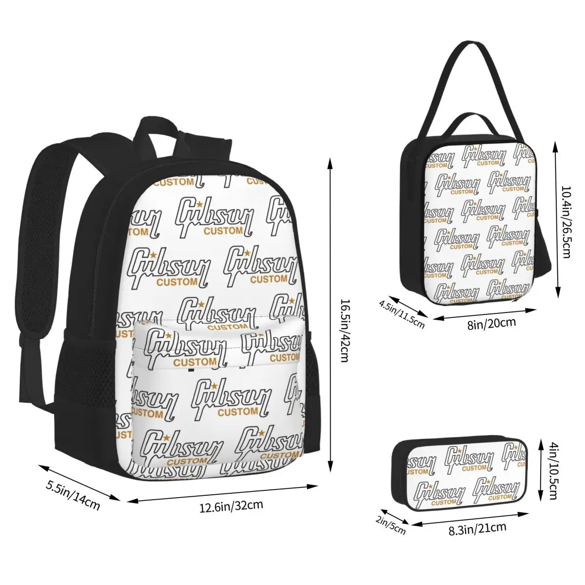 Gibson Les Paul Backpacks Boys Girls Bookbag School Bags Rucksack Lunch Bag Pen Bag Three-Piece Set