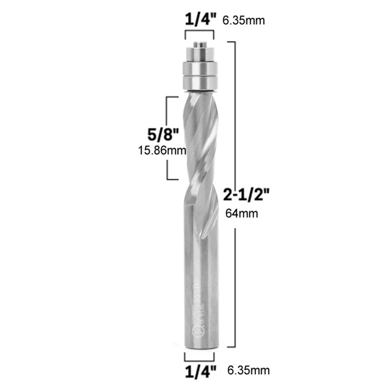 Flush Trim Vollhartmetall-Spiralen-Oberlager-Fräser-Bits, 1/4-Zoll-Schaft-Kompressions-Schaftfräser-Bits mit UP/Down-Schnitt