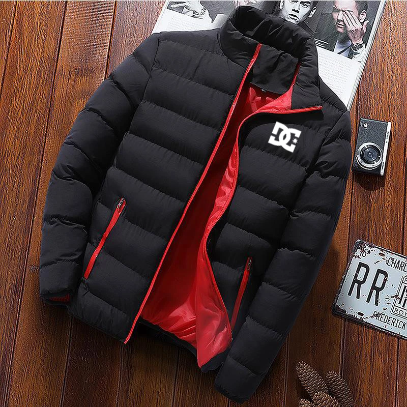 

Short zipper warm cotton-padded jackets for men in autumn and winter, and thickened men's casual jackets with windproof letter p