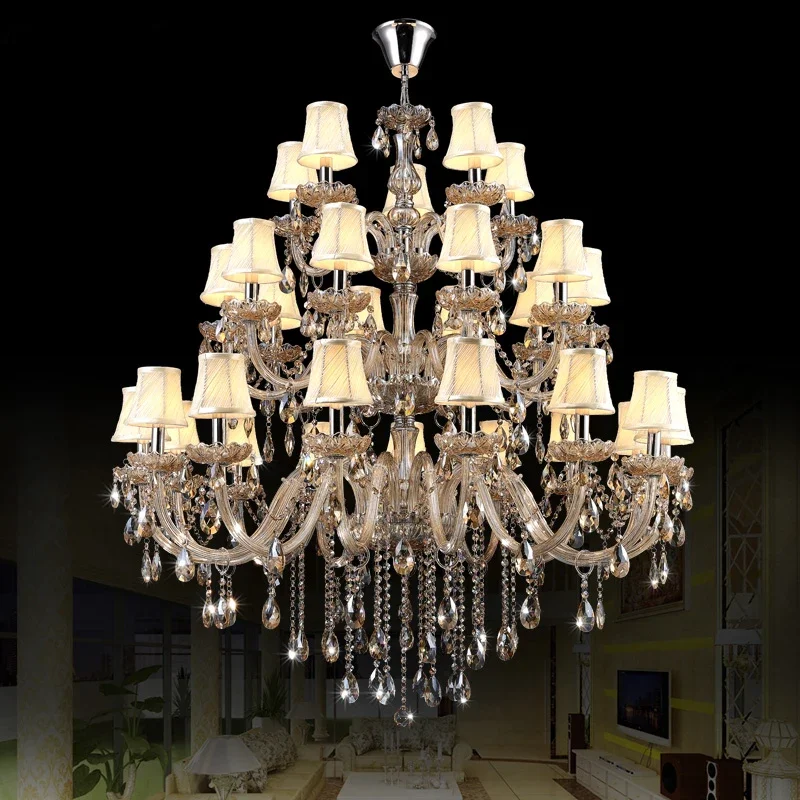 

Modern Big Hall Crystal Chandeliers Living Room led Pendants Lamp Luxury Chandelier Lighting Staircase Hanging Lights Fixtures