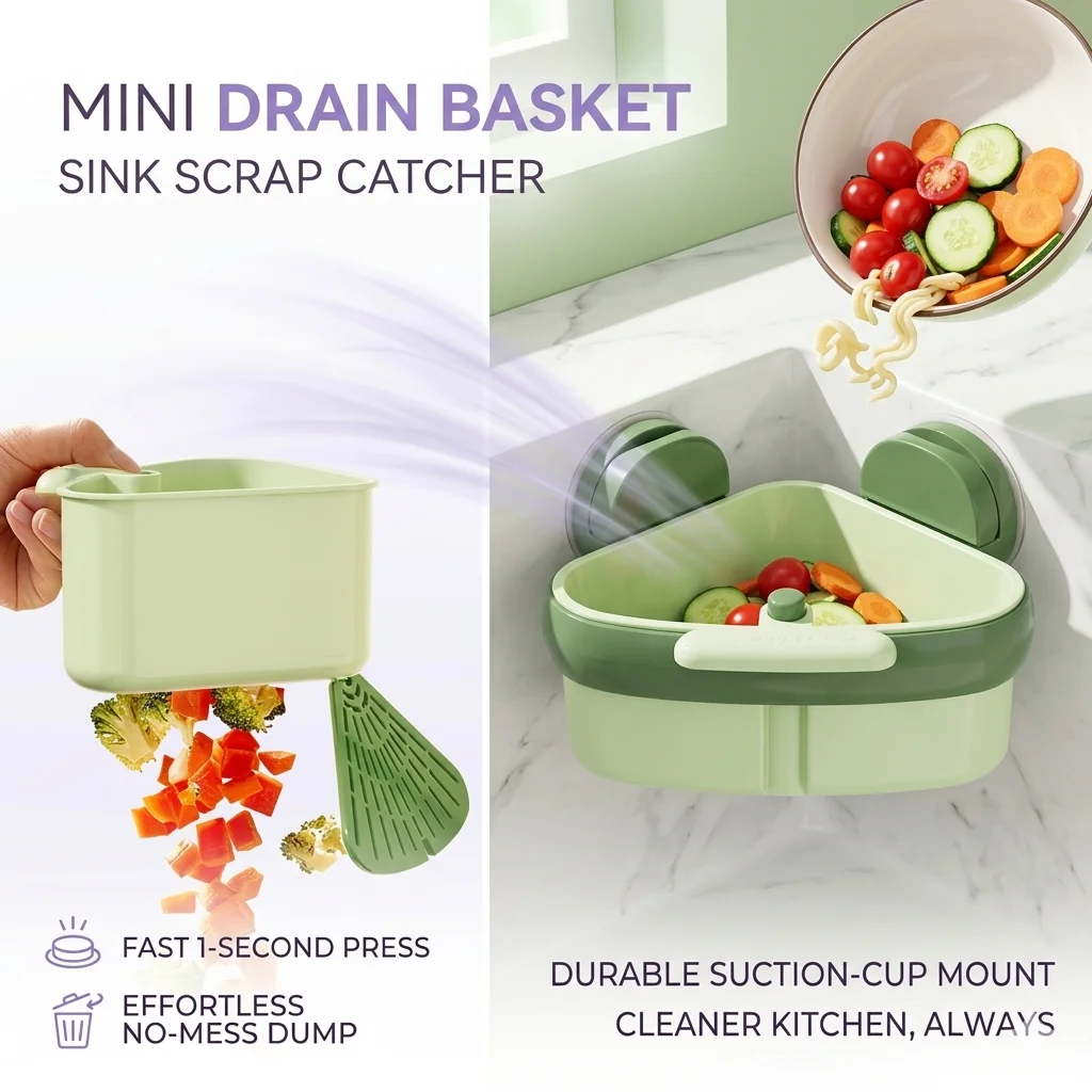 

NEW Suction Cup Sink Drain Basket Triangle Corner Food Waste Strainer Leftover Soup Residue Filter Basket Kitchen Storage Holder