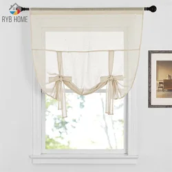 RYB HOME 1PC Tie Up Shade Rod Pocket Sheer Curtain Modern Solid European and American Style for Kitchen Small Window