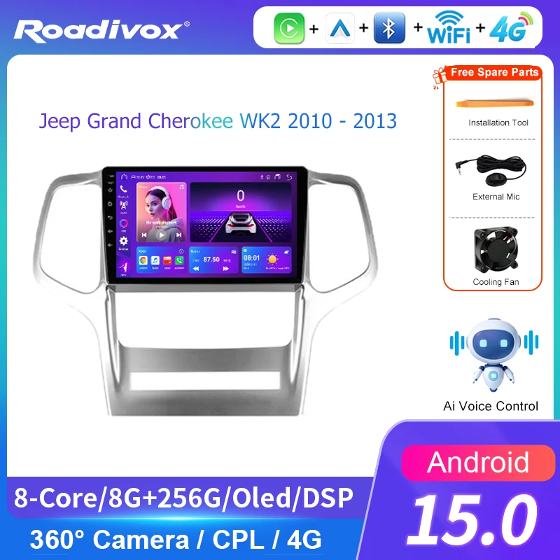 AI VOICE roadivox Android car radio for Jeep Grand Cherokee WK2 2010 - 2013 stereo GPS Navigation video Multimedia Player tape