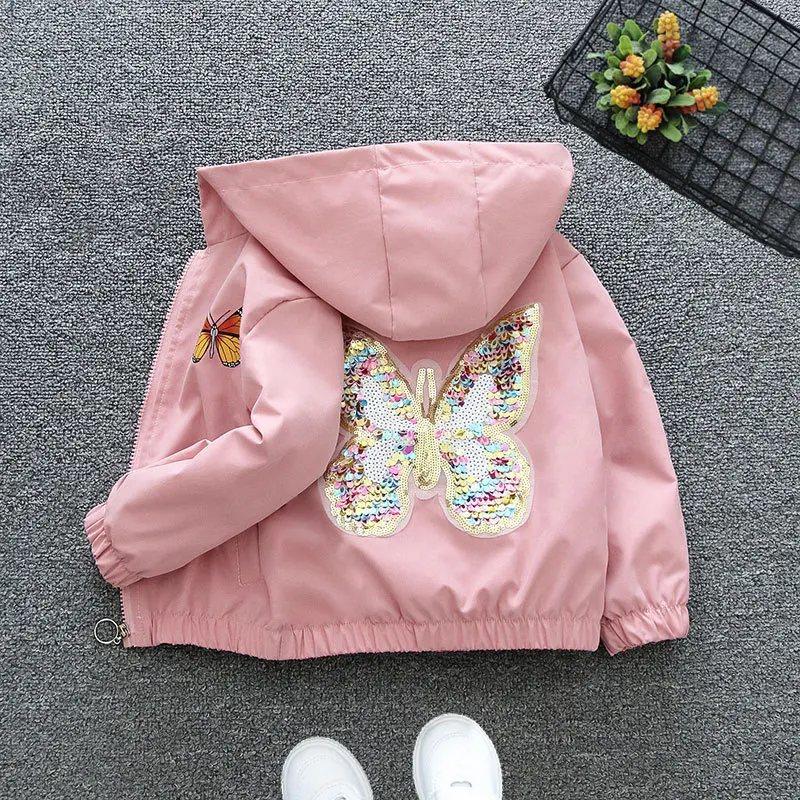 

Girls Zip Up Hoodies Kids Butterfly Pattern Design Casual Hooded Jacket Baby Girl Spring Autumn Clothes