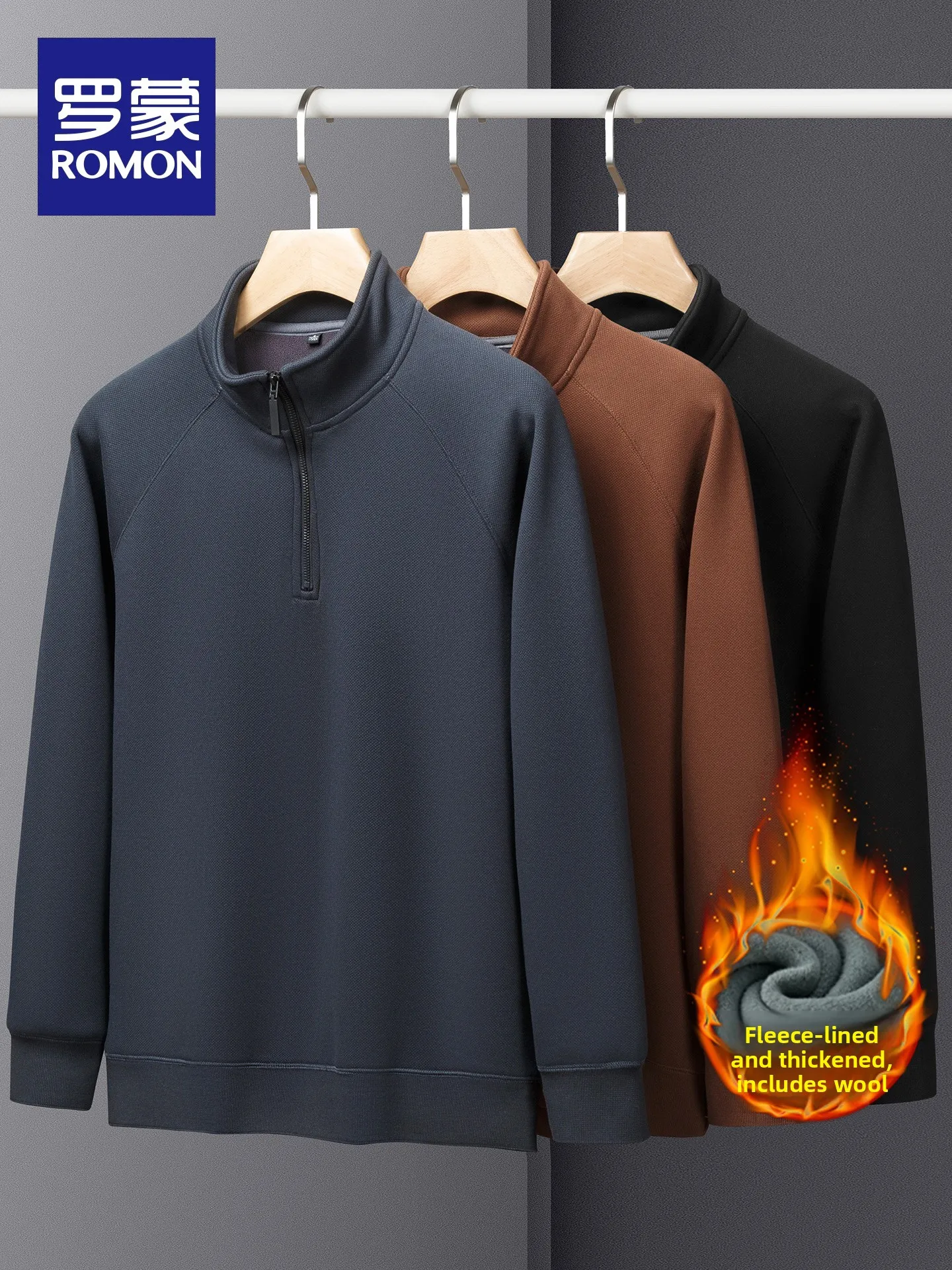 Lorom Men's Fashion Zipper Collar Sweatshirt Thickened Winter Top Polyester Fiber Spandex Elastic Fiber Warm Casual Loose Fit