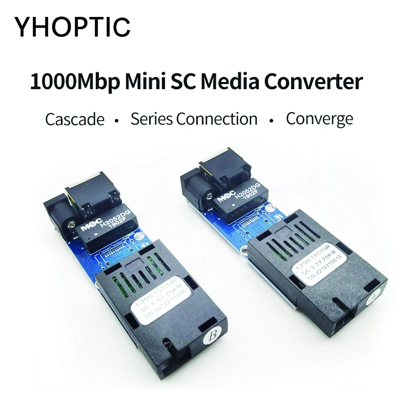 Gigabit Mini SC Converter PCBA Board, Optic Media Converter, A/B 1F1E, 1000Mbs, Single Mode, Simplex