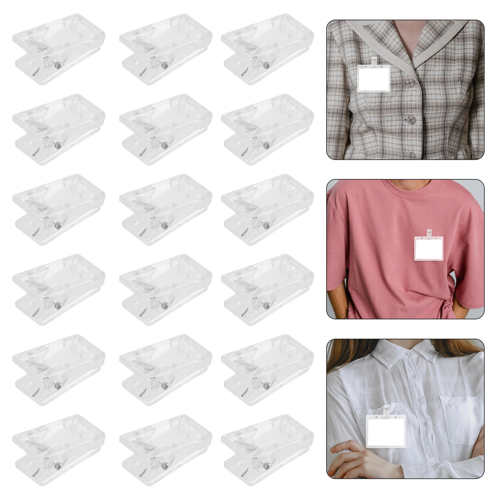 

30pcs Adhesive Work Badge Clip Name Tag Id Card Spring Abs Plastic Clear Small Spring Clips For Office Trade Shows
