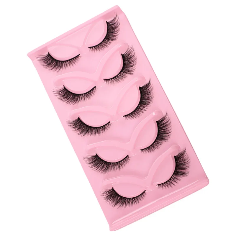 5 pairs of luxurious fluffy curled cat eye eyelashes - natural looking, reusable, flowing and lightweight false eyelashes