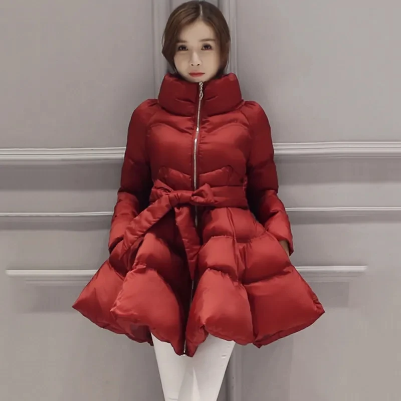 Womens Warm Thick Down Cotton Padded Coat, Female Fluffy Skirt, Long Sleeve Parkas, Outerwear, Winter Jacket, New, 2024