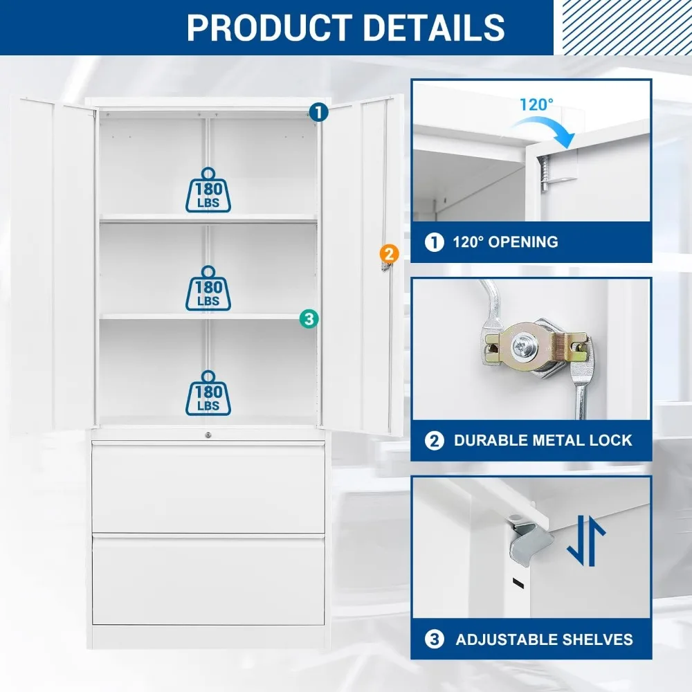 Steel Storage Cabinets with Lockable Drawers - Metal Lateral File Cabinets for Home Office Use