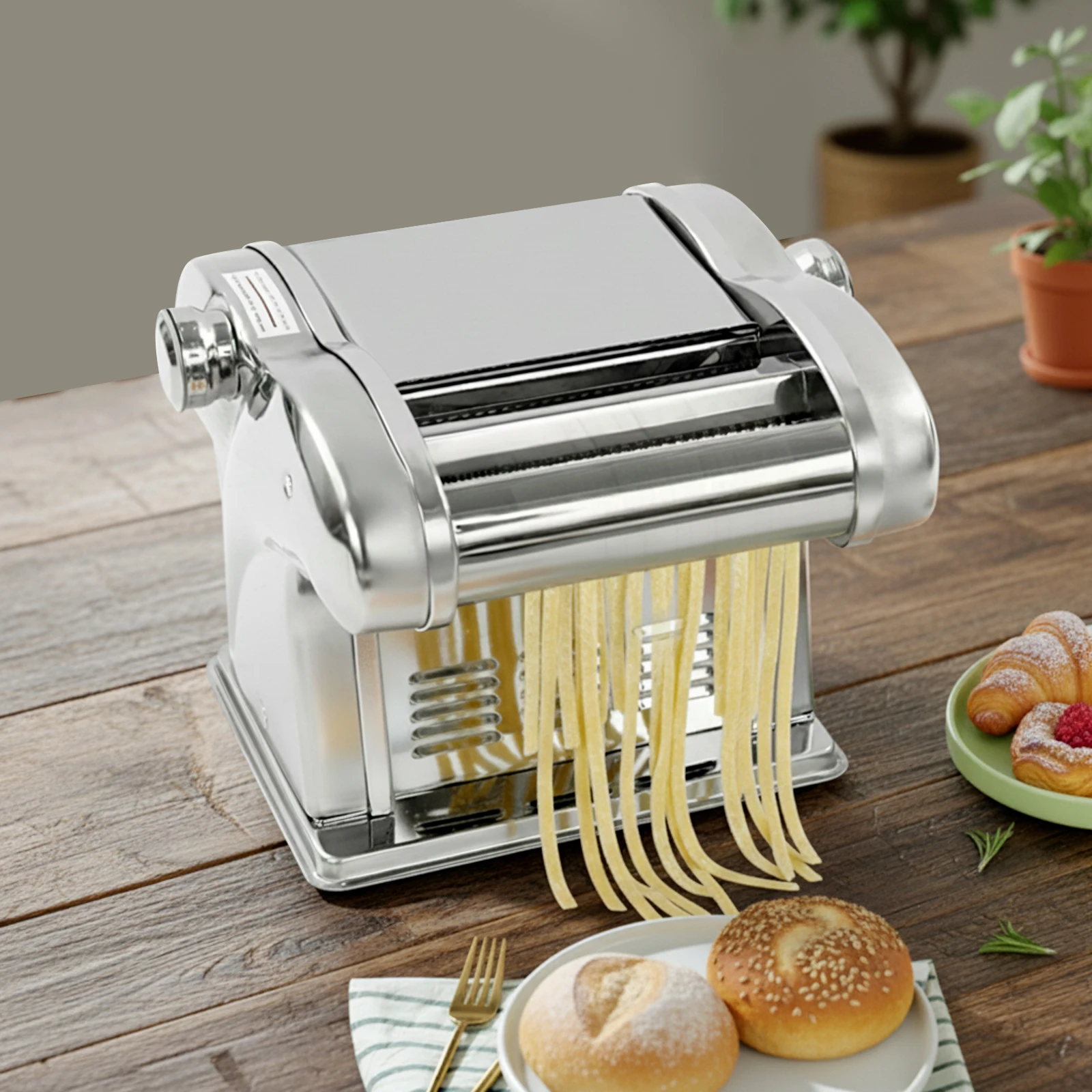Electric Pasta Machine 135W, Stainless Steel Noodle Maker with 3 Blades & 8 Thickness Settings for Homemade Pasta