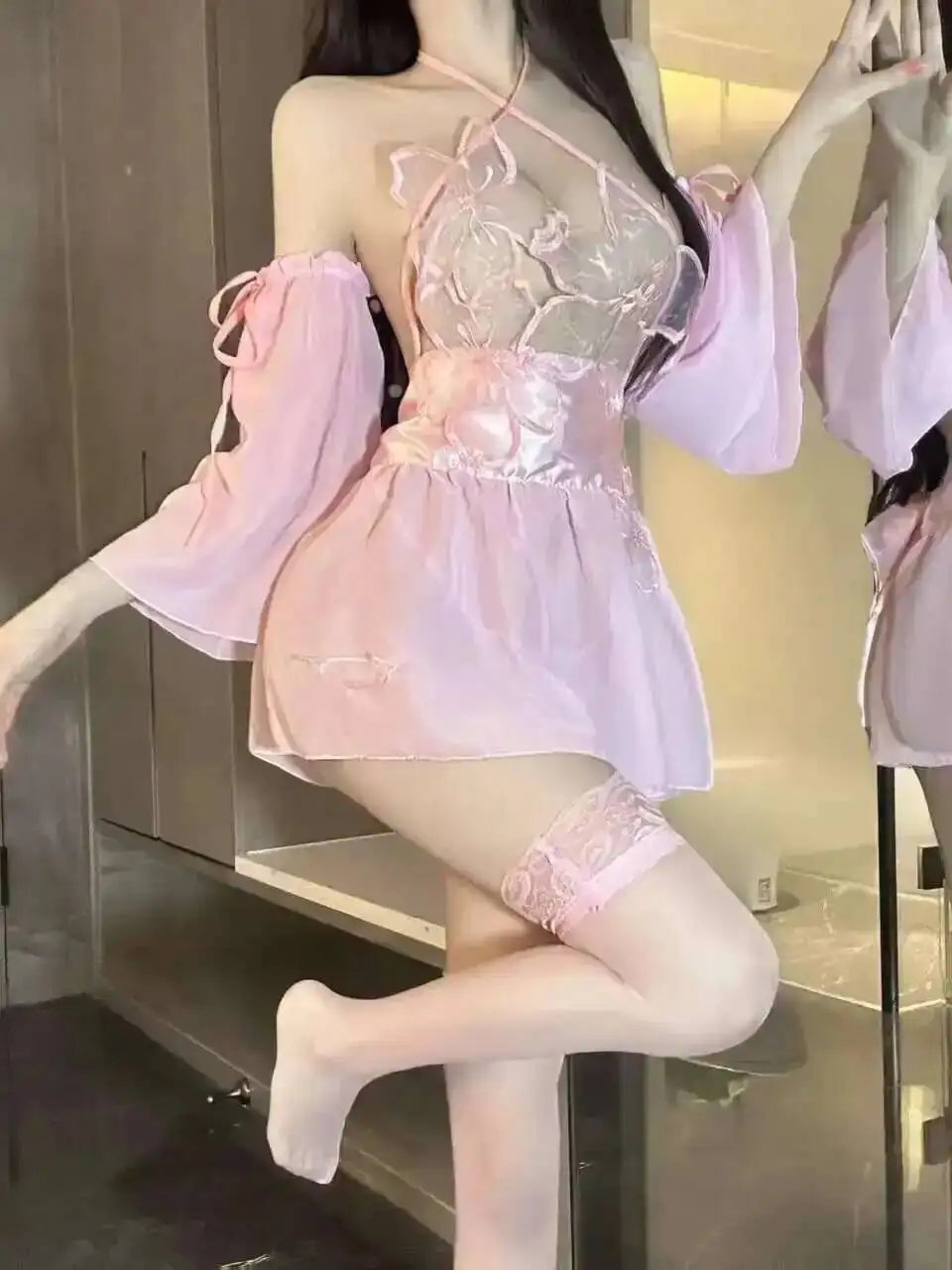 Serie Chiffon Miss Sheer Flowers Flowing Lace Jianghu Eroe femminile Bareback Stile Costume antico Abito elegante 0F5K