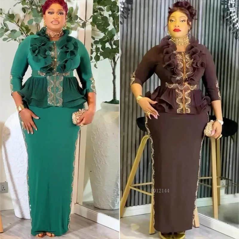 Vestidos Largos Elegantes para Mujer, Vestido Africano Dashiki con Diamantes, Vestido Maxi para Fiesta, Boda, Cumpleaños, Graduación, Noche, Ropa de Dubái y Turquía