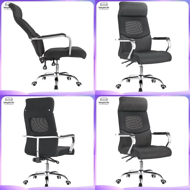 Cadeira de Escritório Ergonômica Moderna com Encosto Alto em Malha, Altura Ajustável, Cadeira Executiva para Computador com Braços Fixos em PP, Preta