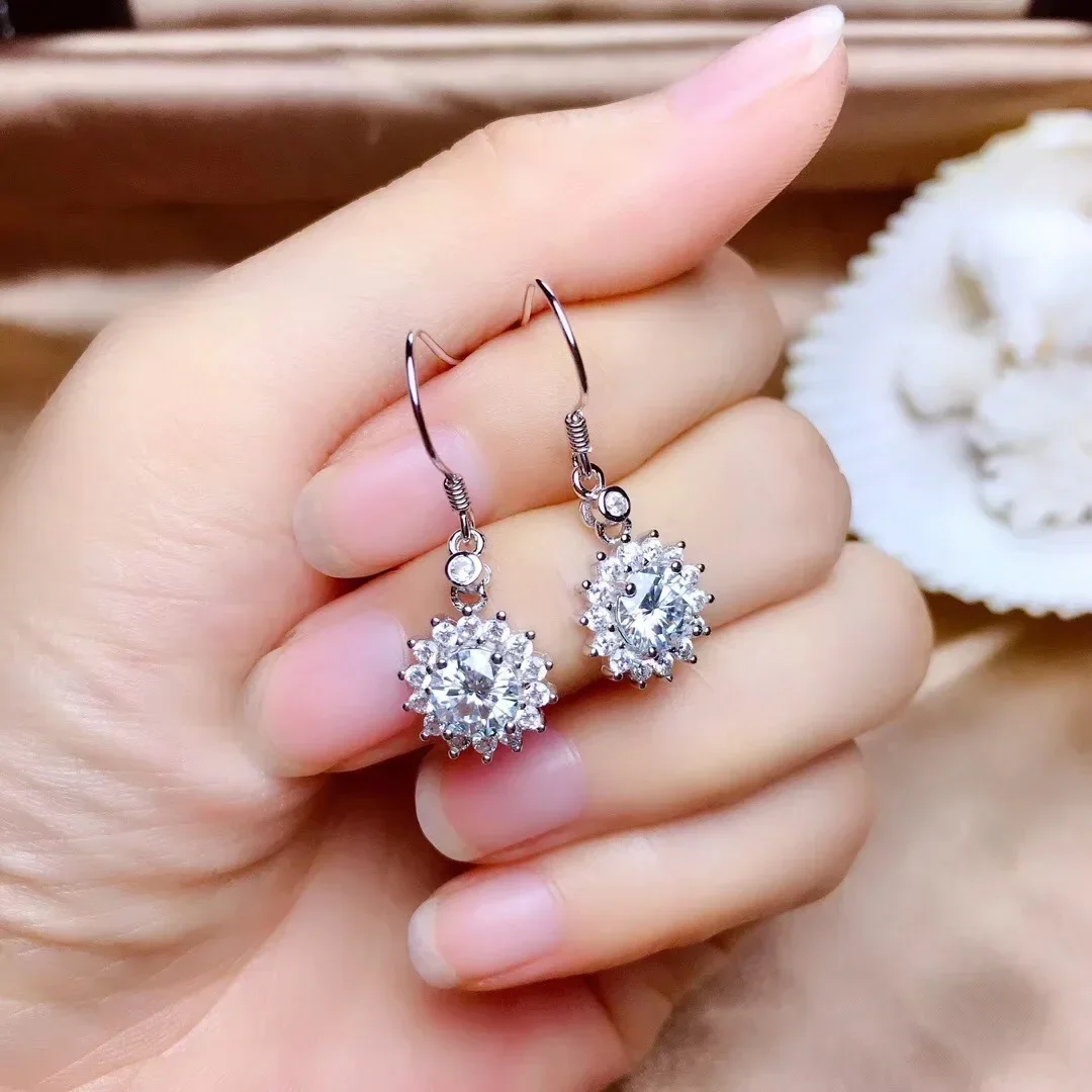 

100% Real S925 Silver Earring Aretes De Mujer Drop Earring for Women Geometric Round Diamond Jewelry Orecchini Party Bizuteria