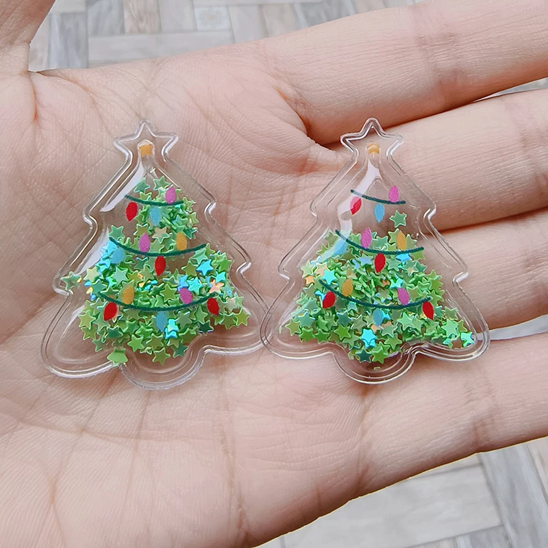 20pcs Flowing Sand Christmas Jewelry Accessories Christmas Tree Santa Deer Snowman For DIY kids hair decoration