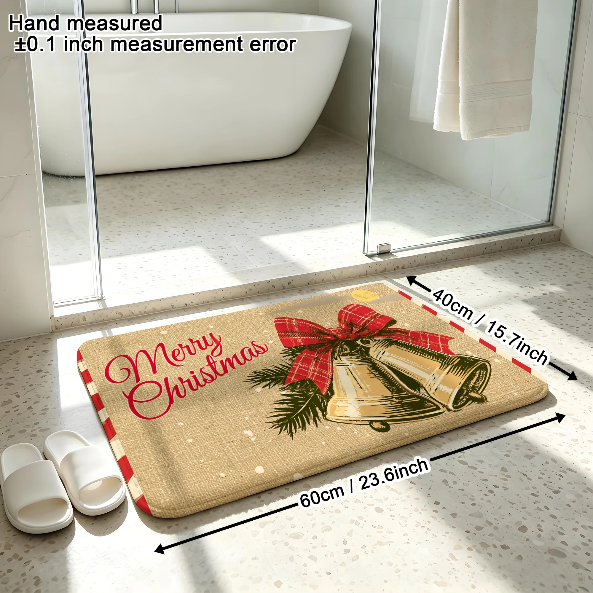 Vintage Christmas Bell Print Short Plush Absorbent Sponge Floor Mat,Bath Non‑Slip Doormat & Decorative Door Mat