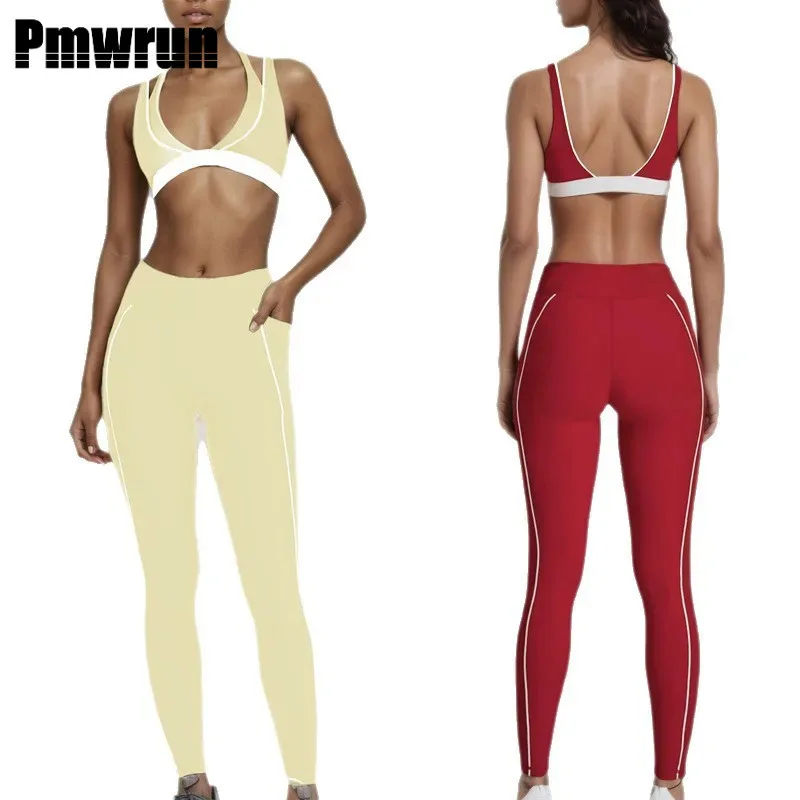 

2 Pieces Women's Tracksuit Yoga Set Workout Gym Sportswear High Waist Leggings Fitness Shorts V-neck Halter Bras Sports Suits