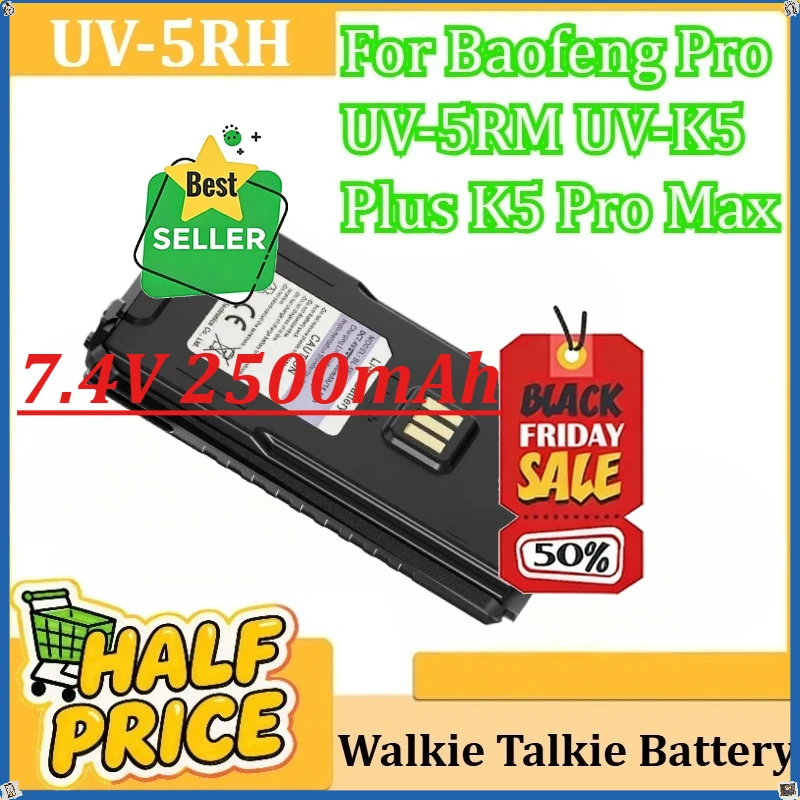 

For Baofeng Pro UV-5RM UV-K5 Plus K5 Pro Max Walkie Talkie Battery New UV-5RH Type-C Charging Rechargable Battery 7.4V 2500mAh
