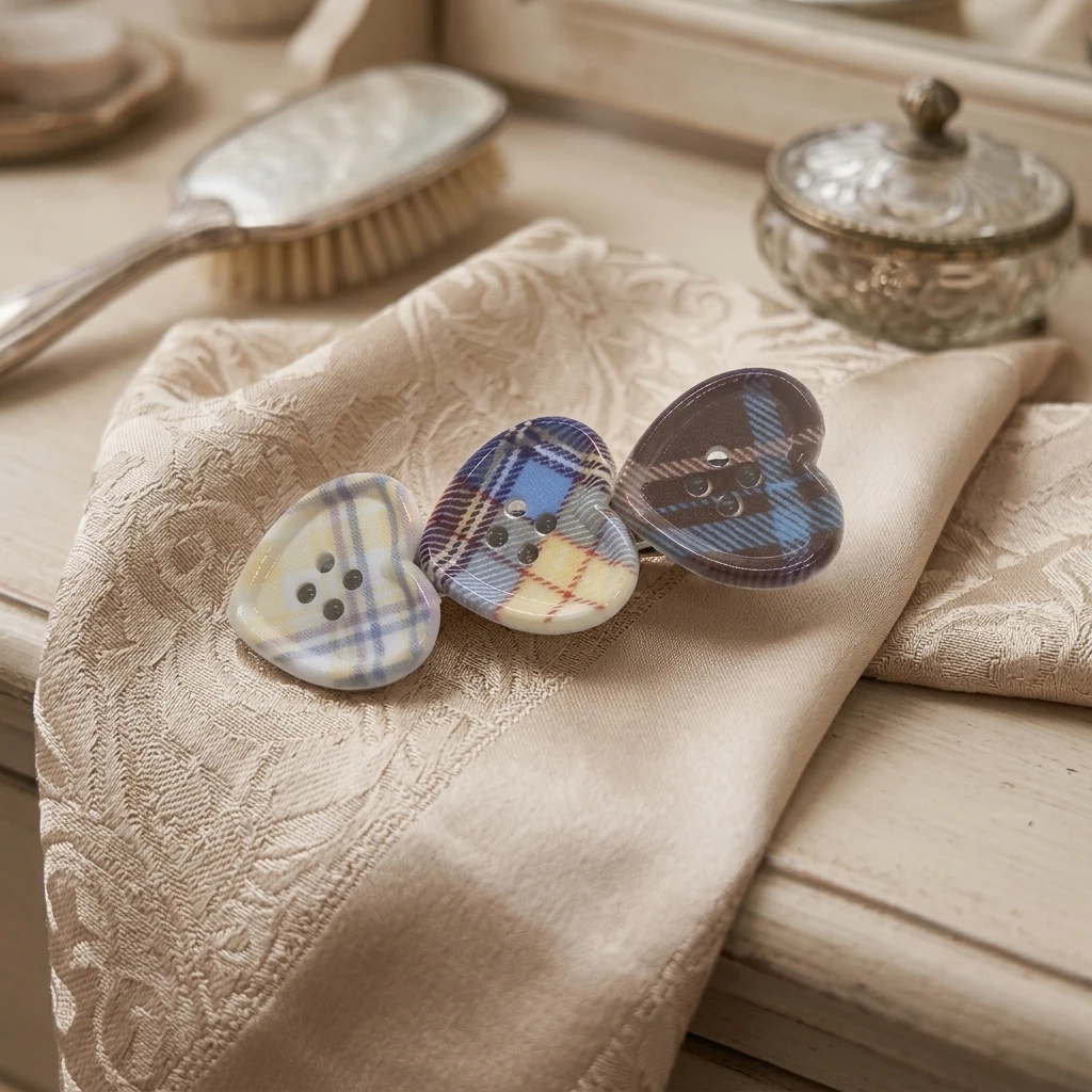 Anti-Slip Hair Clip Cute Heart Shape for Daily Wear Plaid Pattern Duckbill Pin Retro Alloy Accessory Women Girls Gift