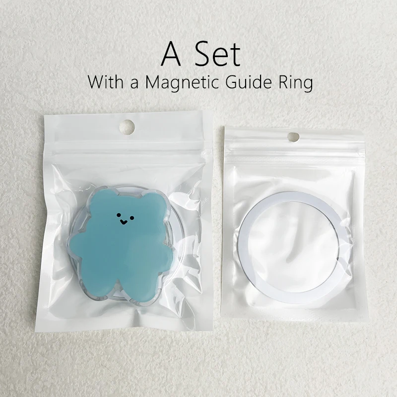 حامل قبضة الهاتف المحمول المغناطيسي القابل للطي على شكل دب كرتوني، دعم الجيب لهاتف Magsafe IPhone Samsung Mac Safe Ring Finger