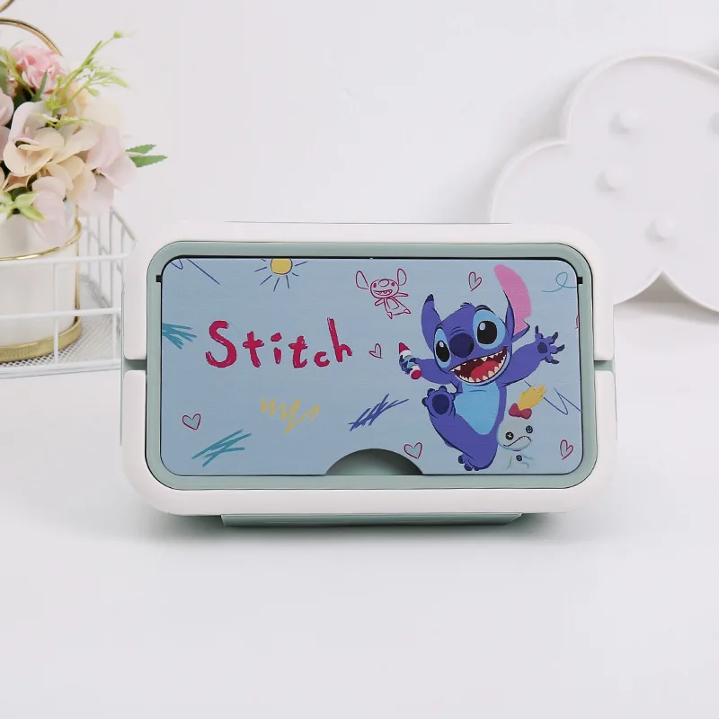 Disney Stitch Bento Boxes Dinnerware Set Food Storage Container Anime Compartment Lunch Box Students Work with Chopsticks Spoon