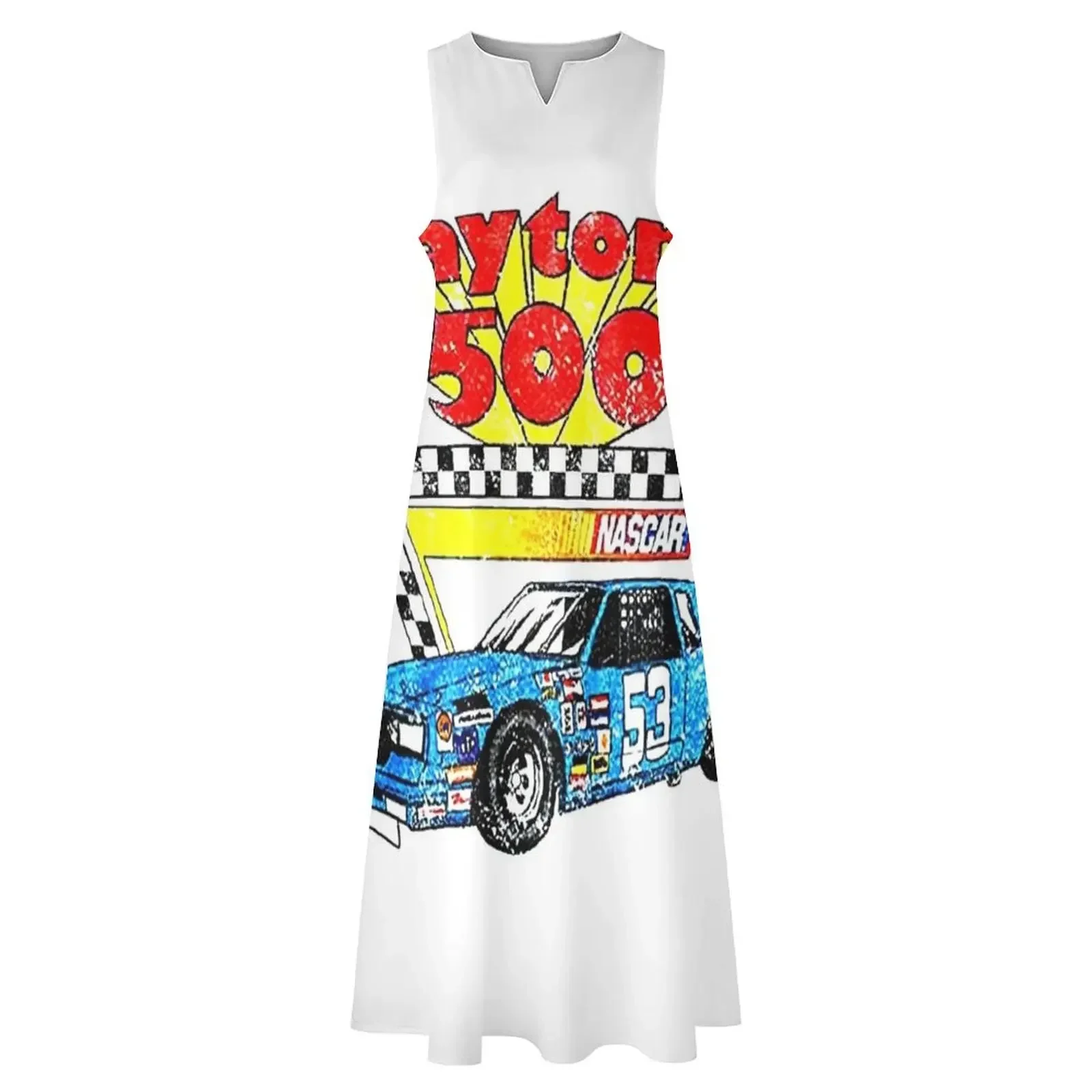 เสื้อยืดลายรถแข่ง Daytona 500 รุ่นวินเทจ เสื้อยืดกราฟิกผู้ชาย เสื้อคลุมยาว ชุดราตรีผู้หญิง ชุดเดรสออกงาน ชุดฤดูร้อน