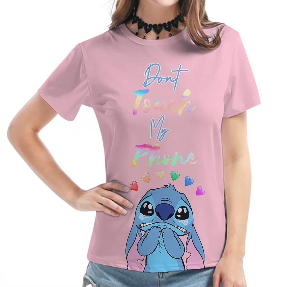 Disney Stitch Print Summer T Shirt for Women Oversize T-shirt O-Neck Clothes Pulovers Top Graphic T Shirts Casual Short Sleeve