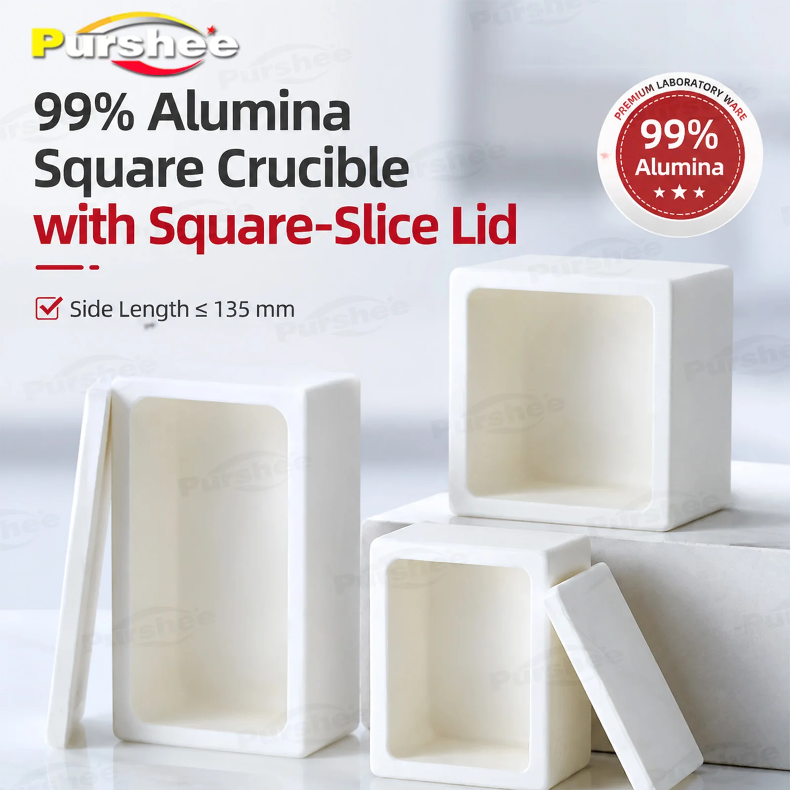99% Alumina Square Crucible With Square Flat Lid Side Length ≤135mm Ceramic Crucible for Lab Sintering Calcination