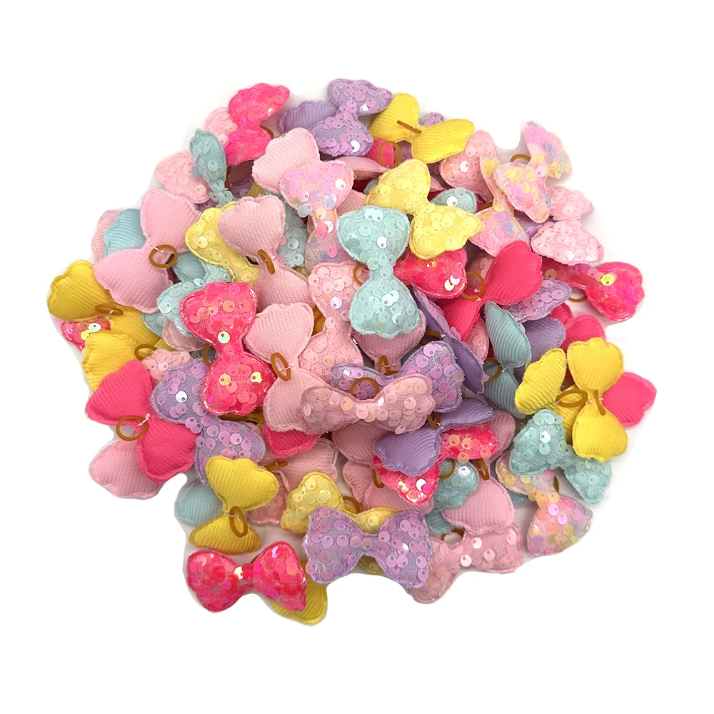 100pcs Sequins Style Dog Bowknot Pet Hair Bows Decorate Bows with Rubber Band for Small Dogs Puppy Pet Headwear Dog Accessories