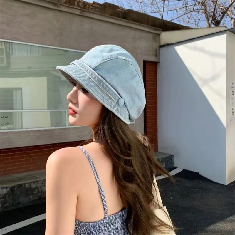 Small Brimmed Denim Bucket Hats For Women Summer Cowboy Panama Hat Autumn Ladies Fisherman Caps Outdoor Travel Sun Protect Hats