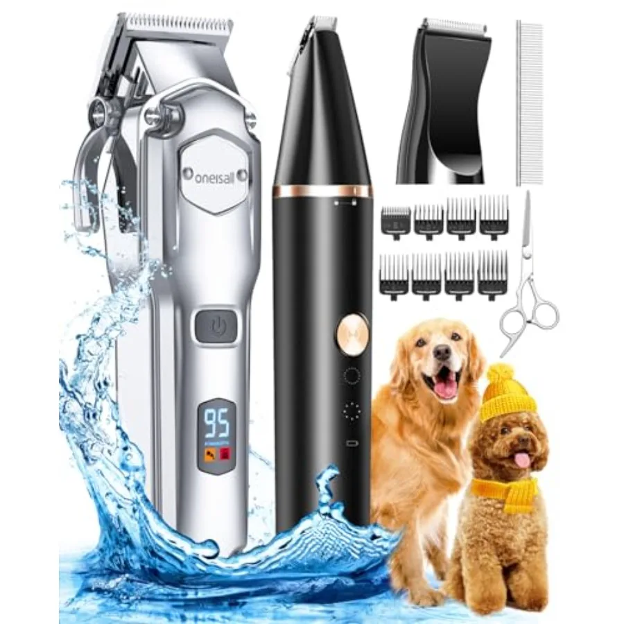 

Dog Grooming Kit for Heavy Thick Hair Coats Low Noise Rechargeable Cordless Waterproof Dog Clippers with Stainless Steel Blade