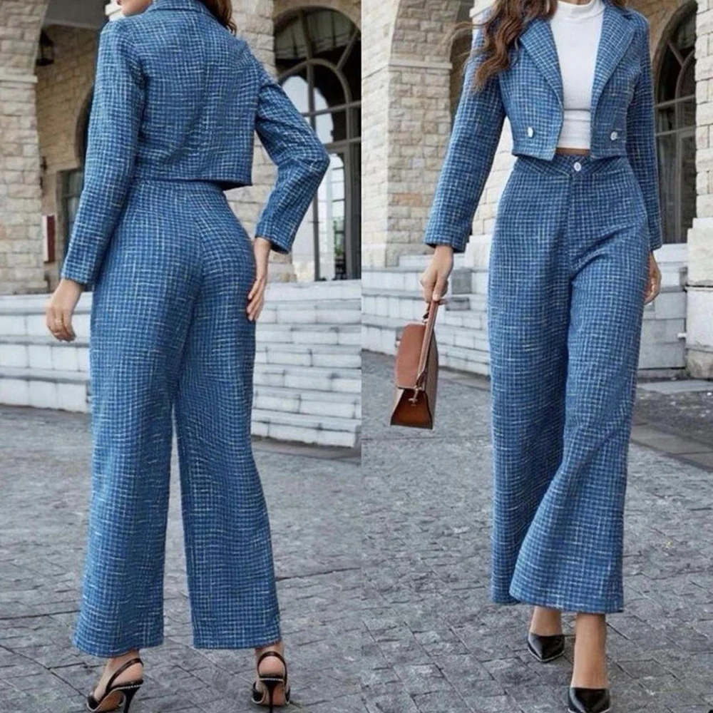 Abiti da donna di lusso Due pezzi (giacca + pantaloni) Risvolto dritto con intaglio Nuovi vestiti autunnali Set da donna eleganti Abbigliamento da ufficio
