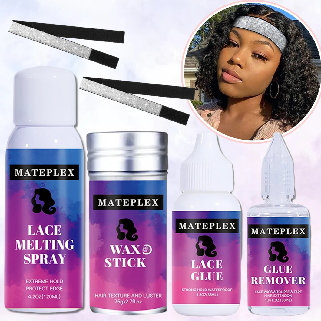 Lace Holding Spray For Wigs Strong Hold Wig Melting Spray+Lace Front Wig Glue Invisible Hair Glue For Toupee Frontal+Wax Stick