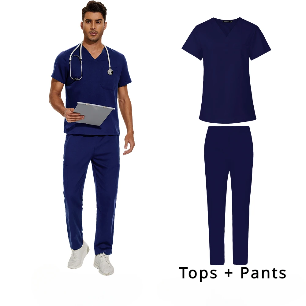 Uniforme médico com decote em v masculino, Conjunto de laboratório clínico, Macacão médico hospitalar, Esfrega Farmácia Enfermeira Roupas, Esfrega Médica Masculina, Moda por atacado