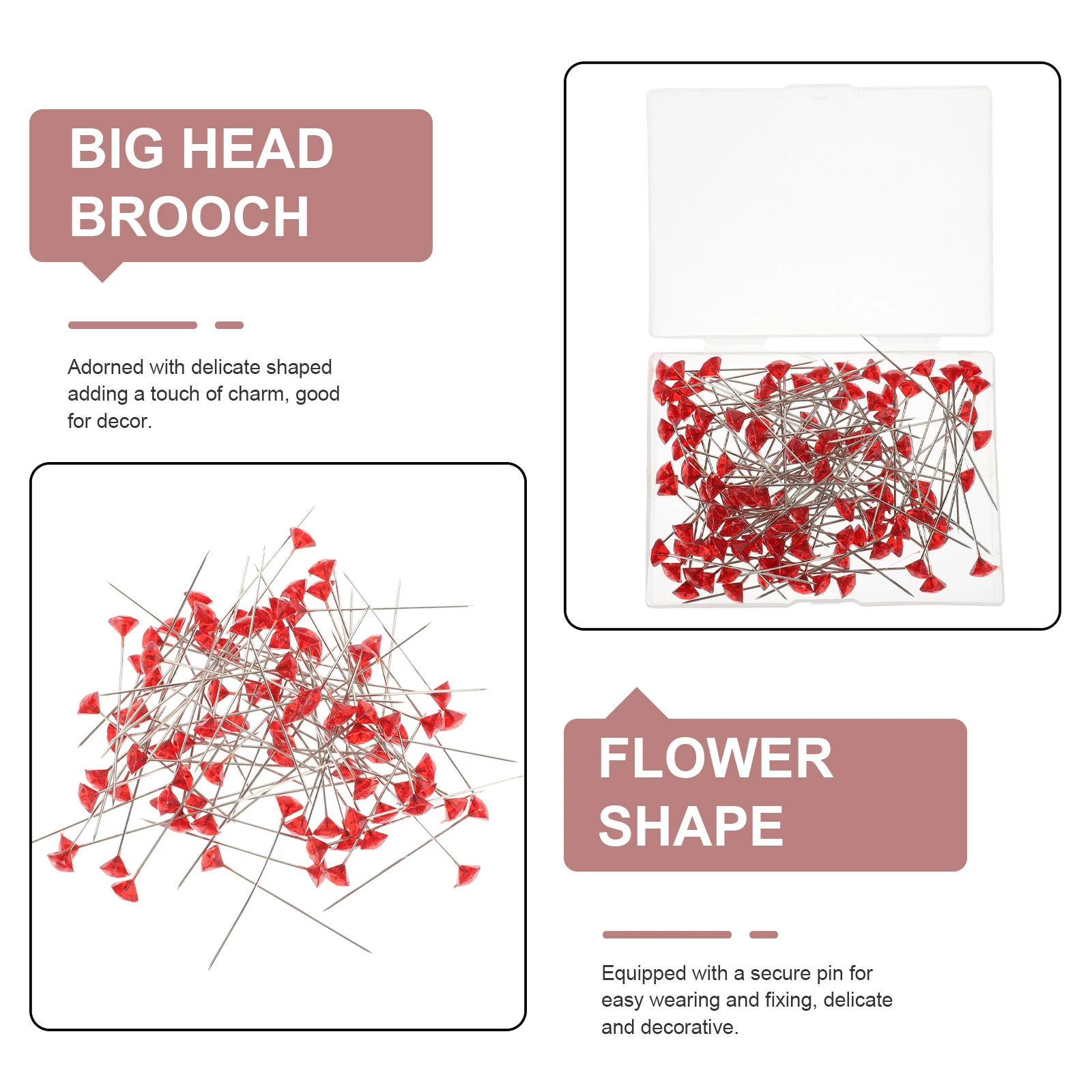 

100Pcs Crystal Rhinestone Pins Acrylic Transparent Wedding Flower Bouquet Accessories Corsage Bouquet Pins DIY Craft Sewing