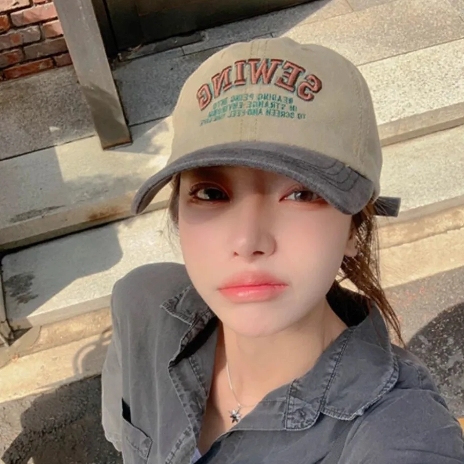 

American-Style Retro Three-Dimensional Letter Baseball Cap Women's Versatile Contrast Color Big Head Circumference Peaked Cap