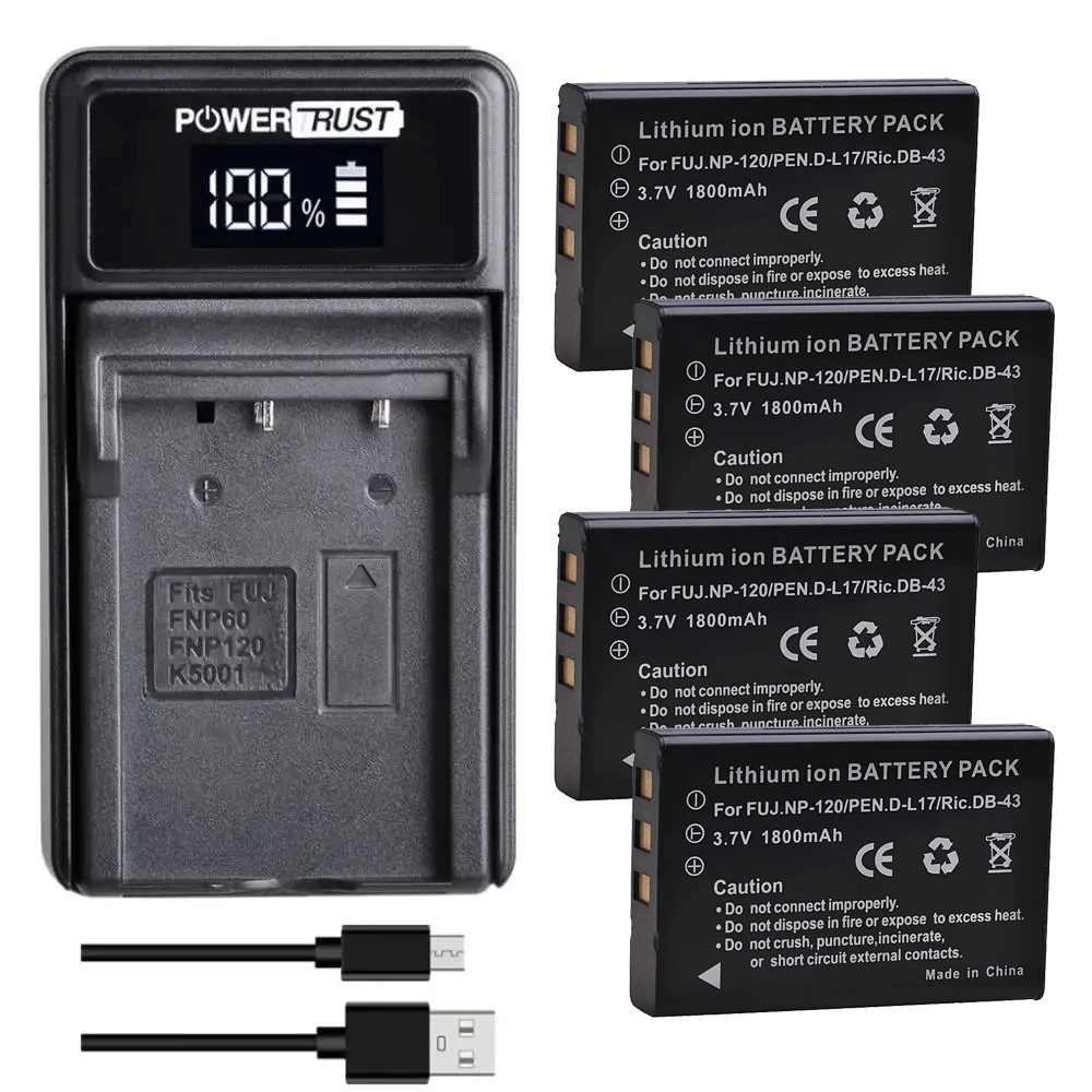 NP-120 NP120 FNP120 DL17 D-L7 DB-43 BP-1500s Battery / Charger for Fuji Fujifilm F10 F11 M603 Zoom Pentax MX4 MX550 RICOH GX8