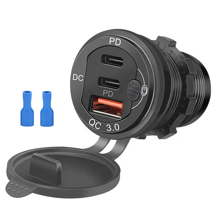 

Трехпортовый QC3.0 из алюминиевого сплава + двойной PD с кнопочным переключателем Автомобильное зарядное устройство Модифицированное USB-зарядное устройство Быстрая зарядка Можно зарядку ноутбука