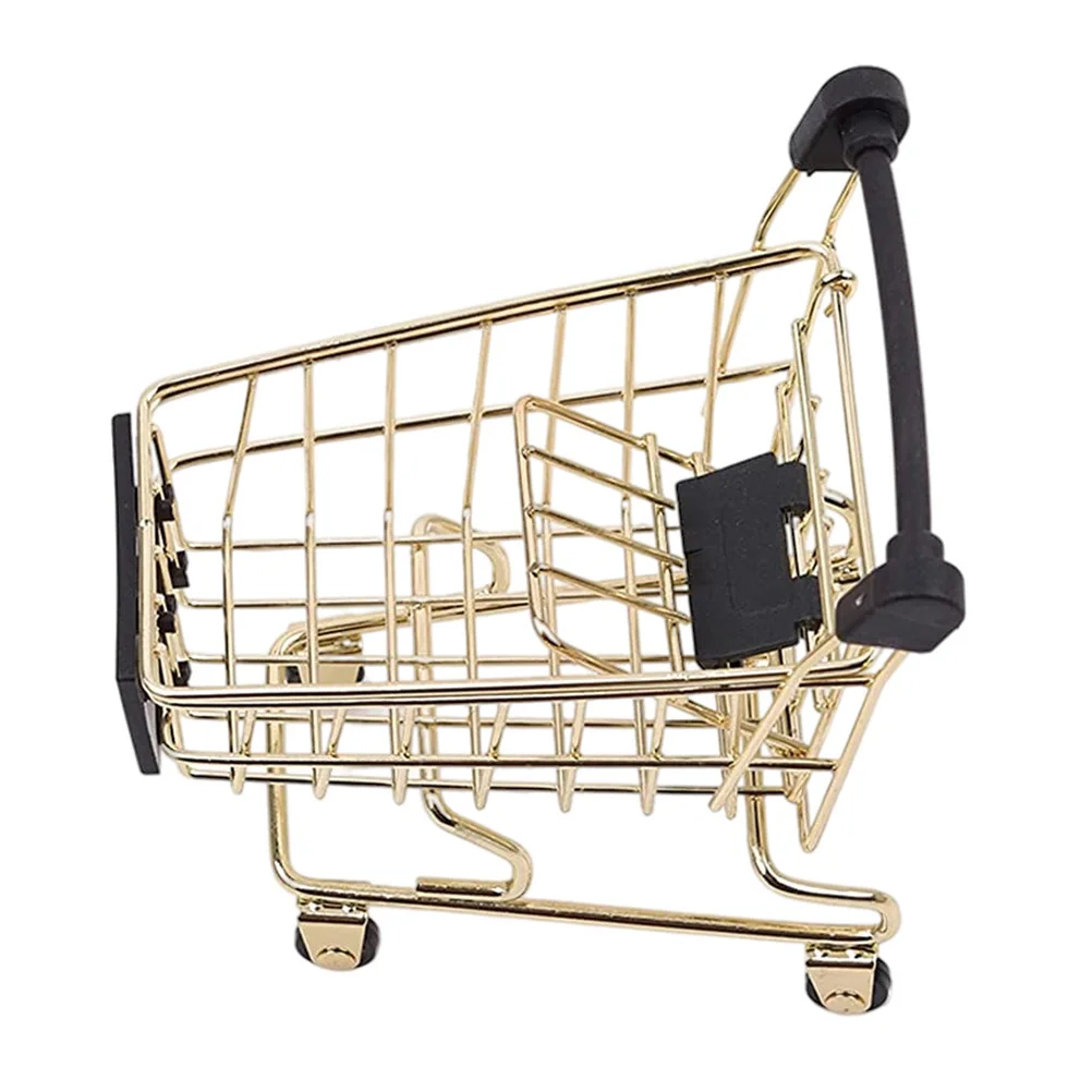 

Mini Golden Shopping Cart Storage Basket Desktop Decor Household Organizer Trolley Gift For Family Friends Home Office Golden