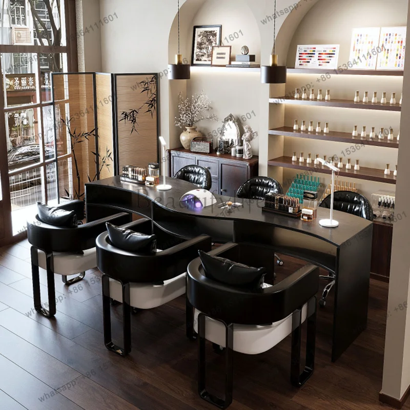 

Modern Luxury Nail Table Unique Design Nordic Aesthetic Manicure Table With Chairs Set Professional Mesa Manicura Furniture