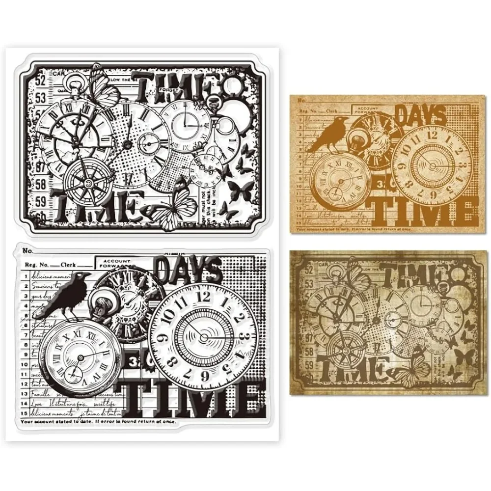 1PC Retro Uhren und Uhren Hintergrund Klare Stempel für Karten Herstellung Vintage Schmetterling Silikon Klare Stempel Siegel Transparent